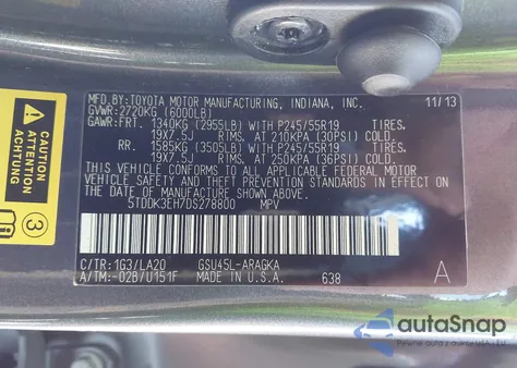 2013 Toyota Highlander Limited V6 из США, поврежденный, VIN 5TDDK3EH7DS278800